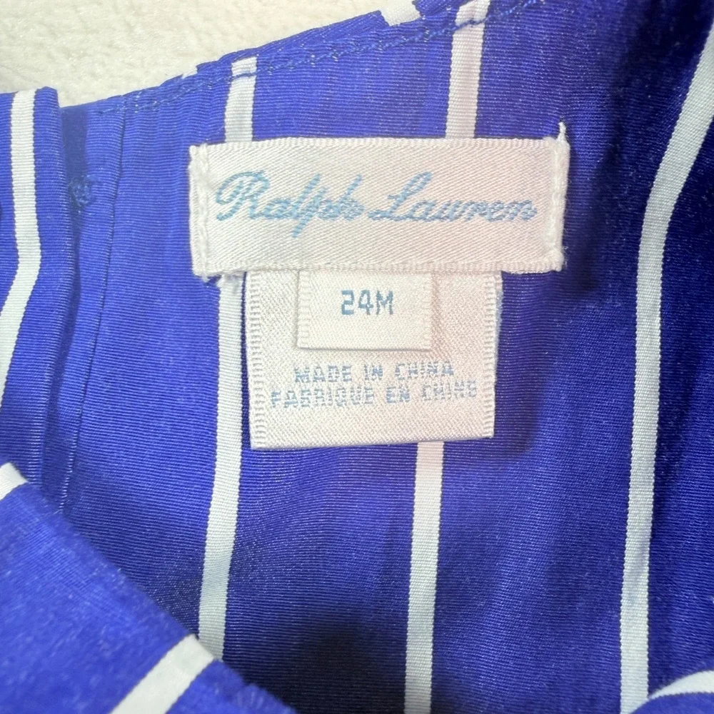 Ralph Lauren Girls Blue White Striped Sleeveless Cotton Dress 24M Button Back